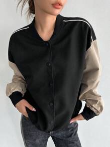 DAZY Two Tone Drop Shoulder Bomber Jacket - Black - View 5