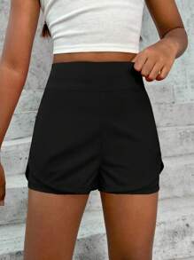 SHEIN Tween Girl Wideband Waist 2 In 1 Active Shorts - Black - View 4
