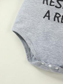 男嬰標語圖案連身背心 - 淺灰色 - 查看 5