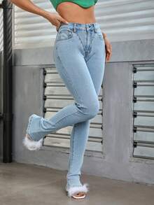 SHEIN Unity 高腰緊身牛仔褲 - 藍色 - 查看 4