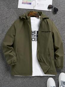 Manfinity Homme Men Letter Graphic Zip Up Hooded Padded Coat Without Tee