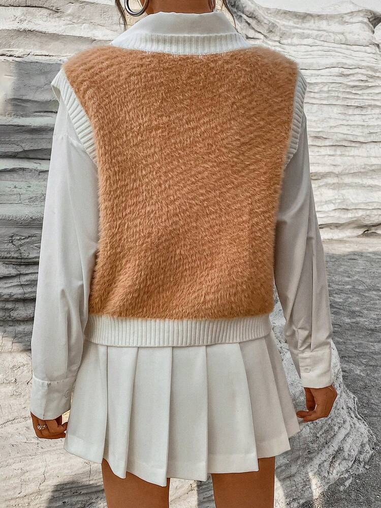 Contrast Trim Sweater Vest Without Blouse