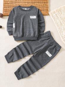 SHEIN Chàng trai trẻ Đồ họa Khẩu hiệu Áo len & Quần nỉ - Màu xám đen - Xem 1