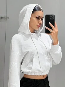 SHEIN ICON 素色星星插肩袖抽繩短款連帽衫 - 白色 - 查看 5