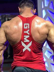 Manfinity Fitness Boyfriend Style Men Letter Graphic Sports Tank Top  Workout Tops Workout Tops Gym Top Christmas Breathable - Red - View 1