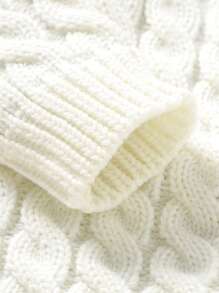 Baby Girl Button Front Hooded Cable Knit Jumpsuit - White - View 4