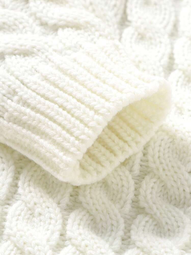 Baby Girl Button Front Hooded Cable Knit Jumpsuit