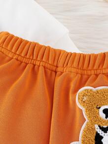 Conjunto casual de sudadera con capucha de oso de patchwork y pantalones deportivos para bebé niño