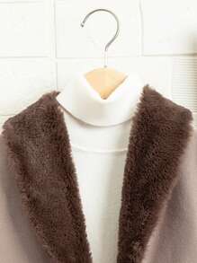 SHEIN Tween Boy Flap Detail Shawl Collar Overcoat - Mocha Brown - View 3