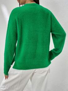 SHEIN EZwear Jersey unicolor de hombros caídos - Verde - Ver 2