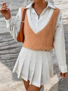 SHEIN Unity Contrast Trim Sweater Vest Without Blouse - Multicolor - View 3