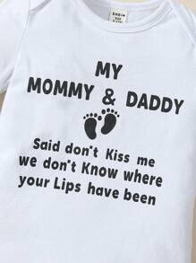 男嬰標語圖案連身背心 - 淺灰色 - 查看 4