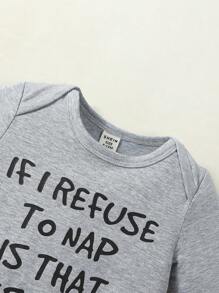 男嬰標語圖案連身背心 - 淺灰色 - 查看 3