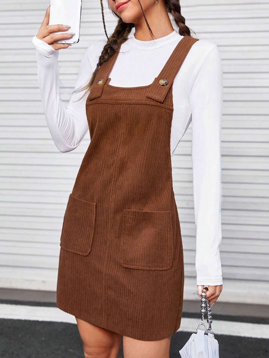 SHEIN MOD Vestido overol con doble bolsillo sin camiseta - Café integral - Ver 1