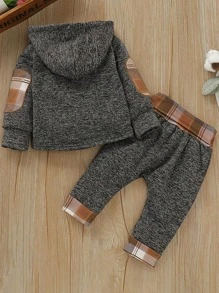 Baby Boy Plaid Print Hoodie & Knot Front Pants - Grey - View 2
