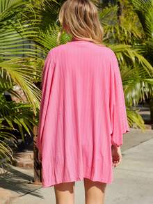 Astylish tay cánh Mở Mặt trước Chất rắn áo - Hồng - Xem 2