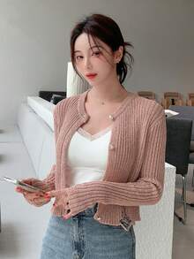 DAZY Solid Button Front Cardigan - Pink - View 3