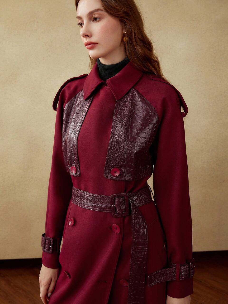 MOTF BELTED FAUX LEATHER DETAIL TRENCH COAT