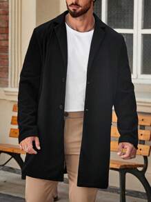 Manfinity Homme Men Lapel Neck Button Front Overcoat - Black - View 1