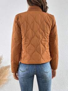 SHEIN LUNE Áo khoác đệm chần bông phía trước có nút chắc chắn - Rỉ Nâu - Xem 2