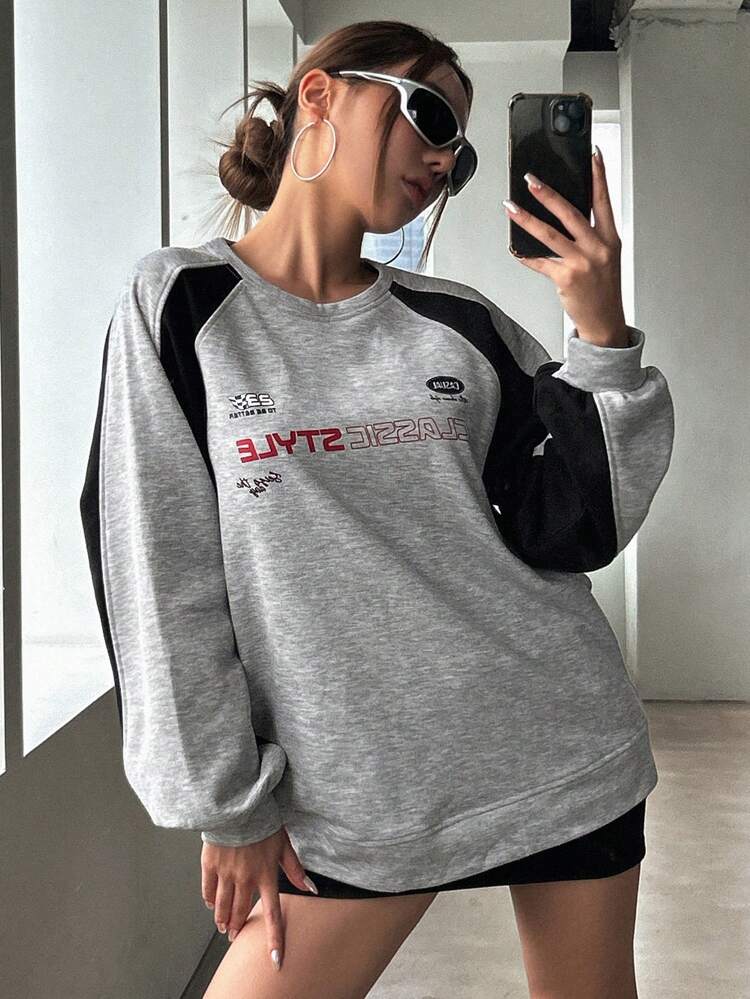 Letter Graphic Raglan Sleeve Sweatshirt,Fall Clothes