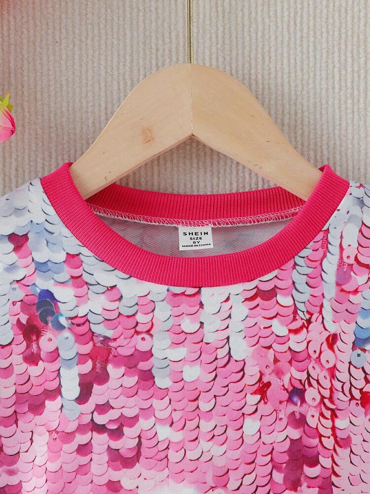 SHEIN 女大童亮片效果運動衫 - 玫紅色 - 查看 6