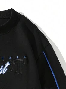 Hombres Sudadera con bordado de letra ribete en contraste