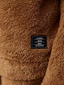 SHEIN Cô gái Tween Thư được vá Flannel Áo Hoodie & Quần - màu nâu - Xem 5