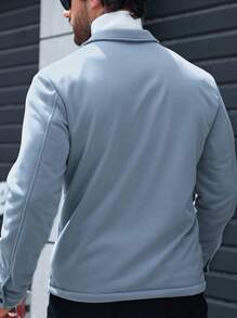 Manfinity Homme Nam Chất rắn Túi có nắp Nút Lên Áo khoác kiểu sơ mi - Xám - Xem 2