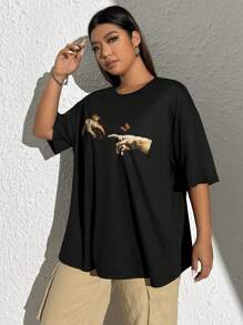 CovetEZ 加上蝴蝶和图案落肩夏季 T 恤 - 黑色 - 查看 3