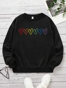 Teen Girl Heart Print Sweatshirt - Black - View 1