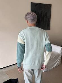 Claim Dot 男士拼色落肩麻花针织开衫 厚实拼色薄荷绿 都市时尚 朋友，男士针织衫，男士开衫毛衣，男士针织衫，男士开衫，男士绿色开衫，秋冬 - 彩色 - 查看 2