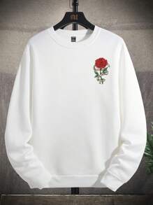 Manfinity Homme 男士寬鬆花卉印花保暖衬里運動衫 - 白色 - 查看 4