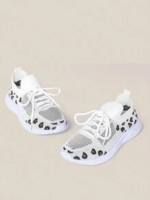 Women's Leopard Print Lace-up Running Shoes - White - View 2