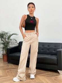 SHEIN EZwear Casual Animal Pattern Crop Top Summer Slim Fit Women Tank Top - Black - View 6