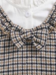 SHEIN Đứa bé gái Cổ diềm tay áo lá sen Áo & In Houndstooth Xù Hoa Sen Đầm Pinafore - Nhiều màu - Xem 7