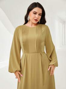 Modelyn 大碼褶皺細節燈籠袖洋裝不附腰帶 - 橄欖綠 - 查看 6
