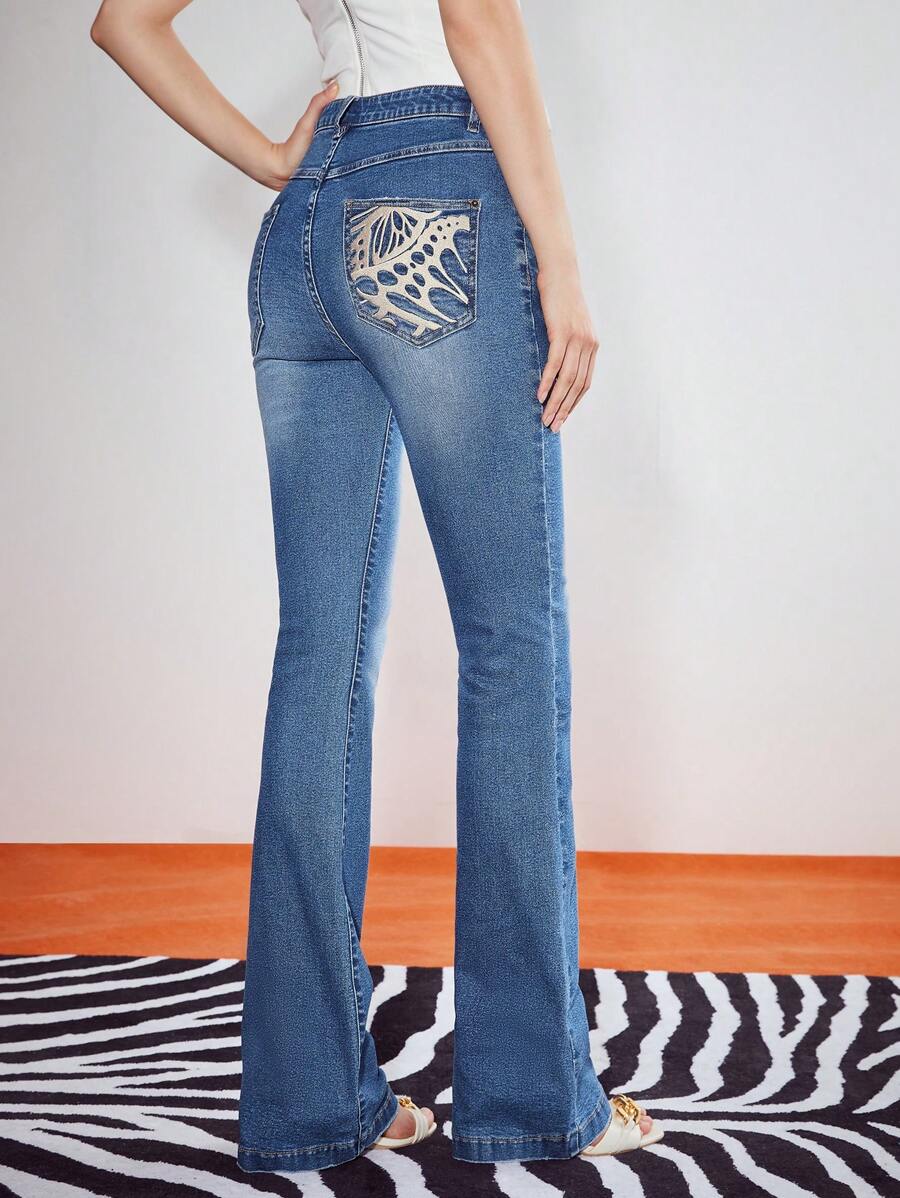 MOTF PREMIUM FLARED EMBROIDERED POCKET JEANS