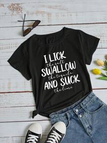 SHEIN LUNE Slogan Graphic Tee - Black - View 1