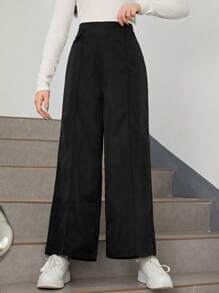 少女仿口袋喇叭阔腿优雅休闲裤 - 黑色 - 查看 1