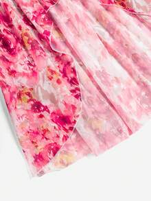 SHEIN VCAY 滿版印花褶邊荷葉邊半身裙 - 彩色 - 查看 3