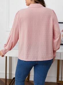 SHEIN Frenchy 大碼圓點前紐扣襯衫 - 粉色 - 查看 2