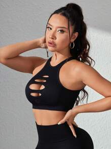 Slayform Backless Batwing Sleeve Sports Teeworkout Tank Top - Black - View 3