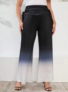 EMERY ROSE Hơn Bóng Bên dây rút Quần ống loe - Đen và trắng - Xem 1