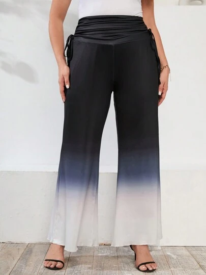 EMERY ROSE Plus Ombre Drawstring Side Flare Leg Pants