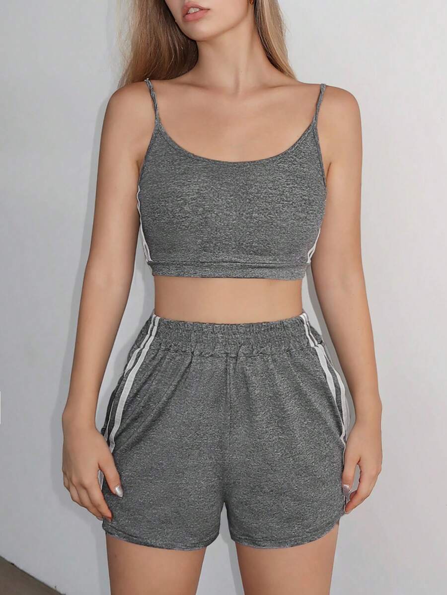 Muchica Contrast Side Seam Cami Top & Shorts - Grey - View 1