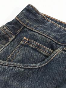 DAZY 纯色阔腿牛仔裤、宽松牛仔裤 - 深色水洗藍 - 查看 5