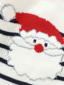 Baby Boy Striped & Christmas Santa Pattern Raglan Sleeve Sweater for Christmas - White - View 4