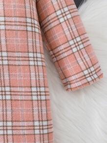 SHEIN Young Girl Plaid Print Borg Collar Bow Front Dress With Bag - Pink - View 4