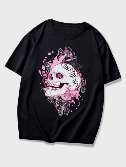 Hombres Camiseta algodón con estampado de cráneo